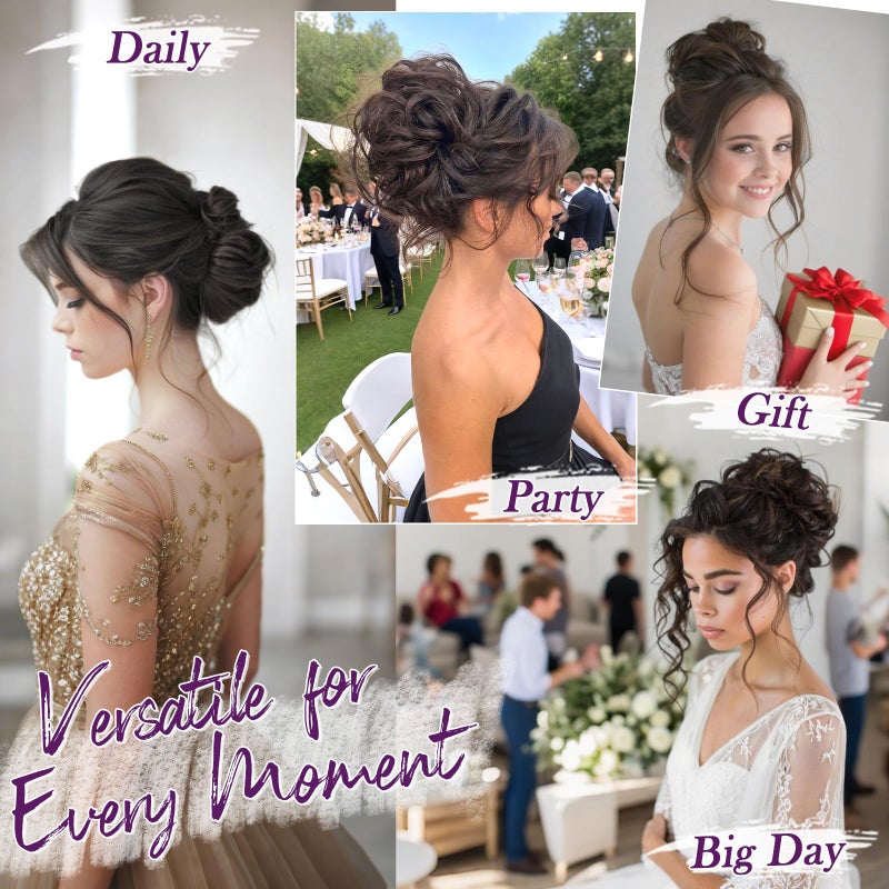 BARSDAR 100% Human Hair Bun Extension - Real Human Hair Black Messy Bun Scrunchie for Women - Elastic Wavy Updo Extensions Thick Soft Fluffy Natural Looking Chignons Hairpieces - Natural Black - Image 5